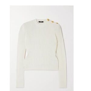 🚩steal authentic Balmain White Ribbed Knit with Gold Details